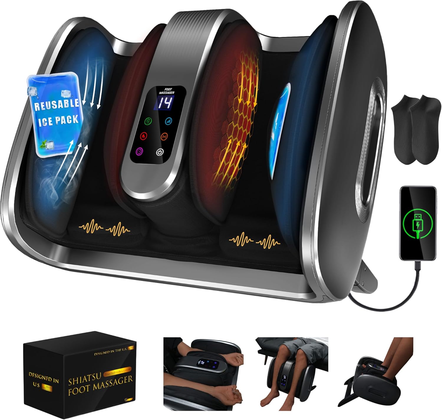 Foot Spa - R Heimgebrauch Professionelles Shiatsu-Kneten, vibrierendes Spa-Waden-Bein-Fußmassagegerät