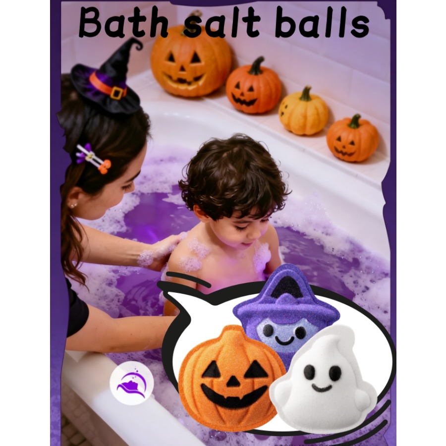 Bath Salts - 1/3 Stück Halloween-Spielzeug Badesalzkugeln Kürbis Hexe