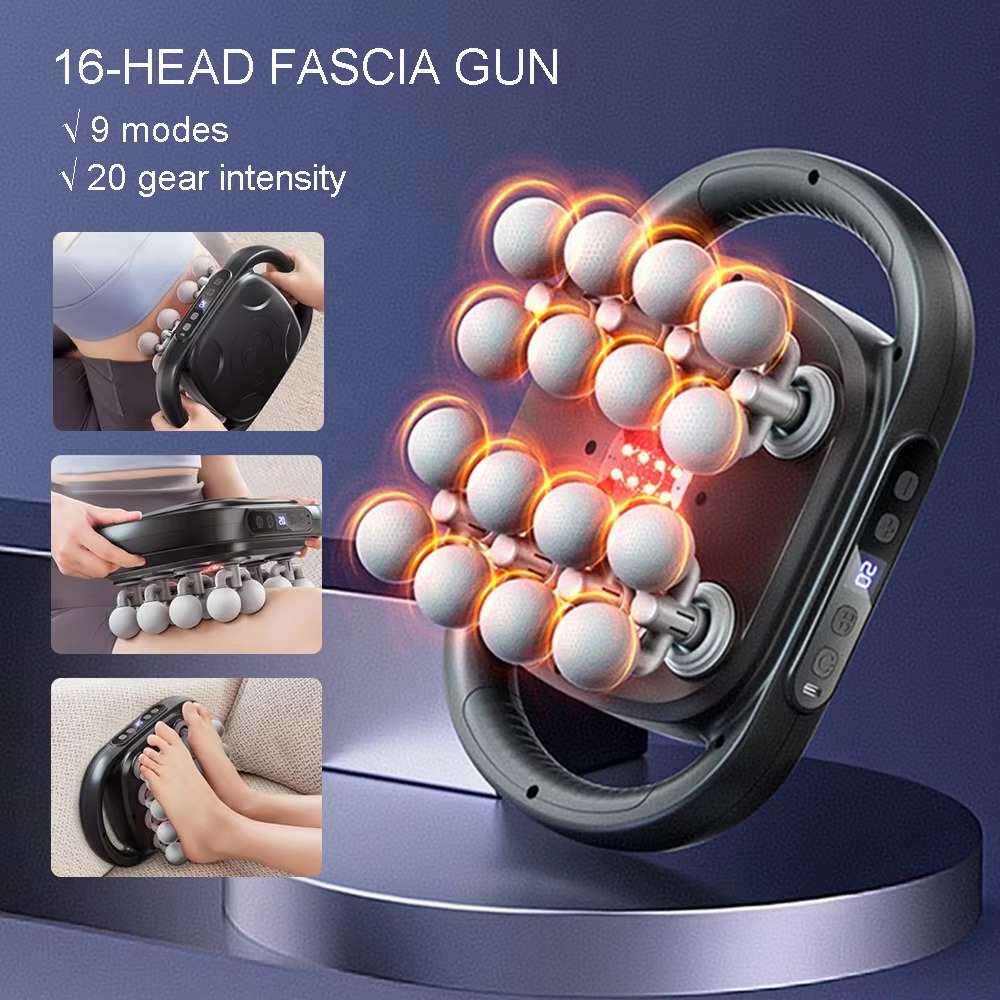 Massage Gun - Hochfrequenz-Vibrationsmassagegerät mit 16 Köpfen, Massagepistole für